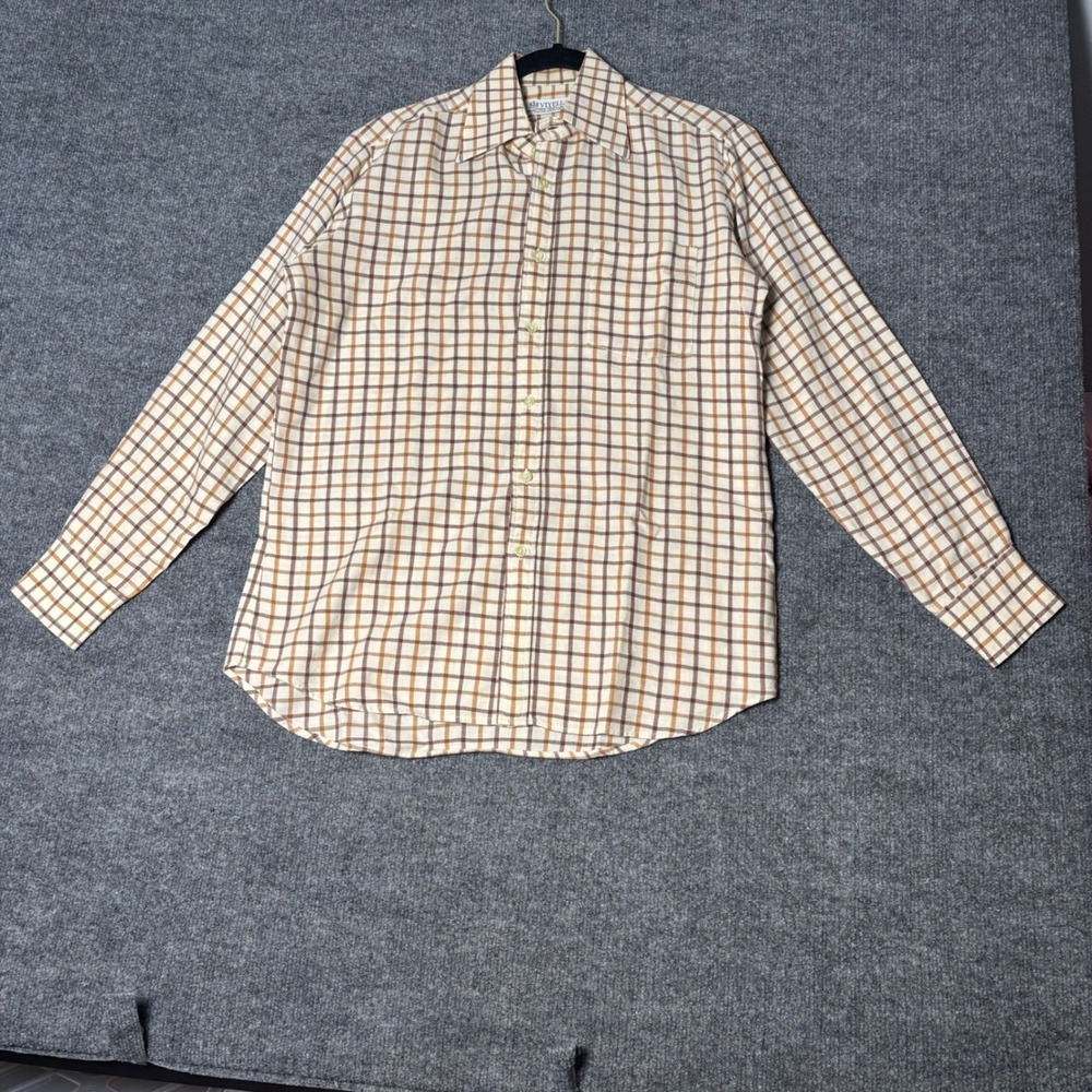 Vintage Viyella Mens M‎ Long Sleeve Tattersall Check Button Down Shirt Brown Tan